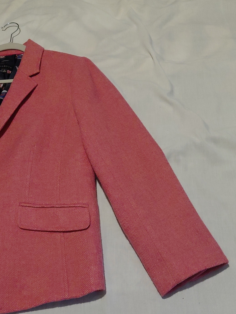 Talbots Aberdeen Line Pink/Salmon Herringbone Womens Blazer Metal Buttons Wool - Picture 4 of 12